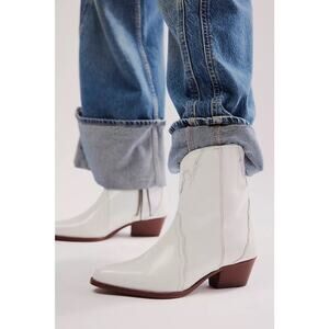 Free People New Frontier Western Boots In White Patent Leather Size 39.5